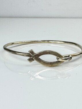Sterling Silver Christian Fish Hook Bangle Bracelet 11.9g 6 3/4" JR1755